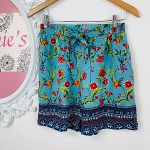 Angie / Floral Red Yellow Orange High Waist Shorts